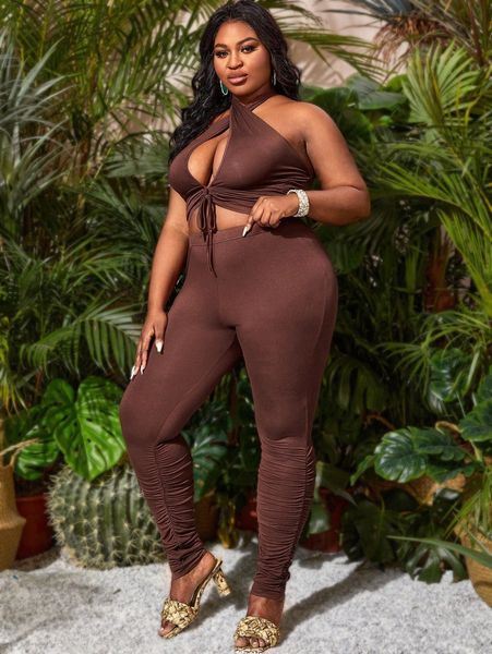 sxy plus crisscross cut out drawstring front halter & stacked leggings a43k#, Black
sxy plus crisscross cut out drawstring front halter & stacked leggings a43k#, Black