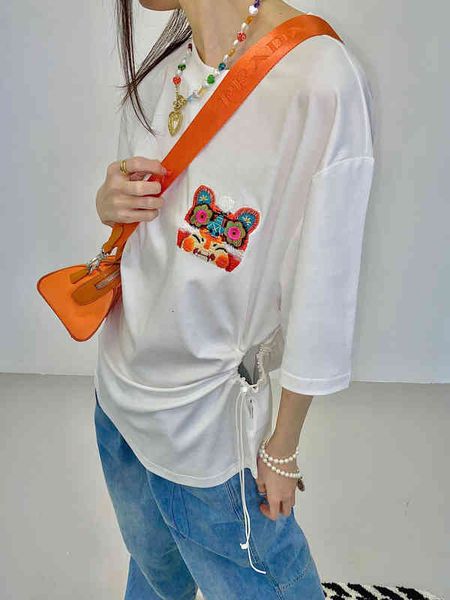women's t-shirt 2022 spring and summer sweet spicy embroidered tiger head minority design waist drawstring white short sleeve t-shirt f
women's t-shirt 2022 spring and summer sweet spicy embroidered tiger head minority design waist drawstring white short sleeve t-shirt f