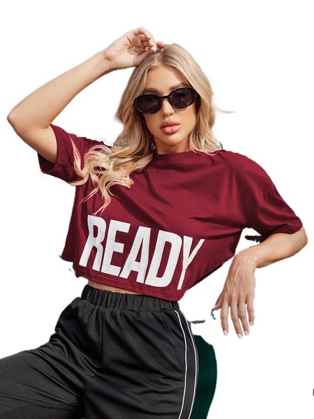 letter graphic drop shoulder sports tee 31ey#, Gray 
letter graphic drop shoulder sports tee 31ey#, Gray