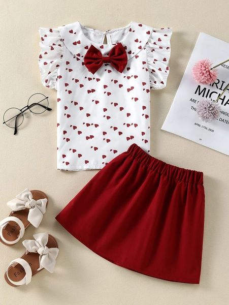 little girl's paper scraps love pattern lotus leaf sleeve front bow and skirt she, White
little girl's paper scraps love pattern lotus leaf sleeve front bow and skirt she, White