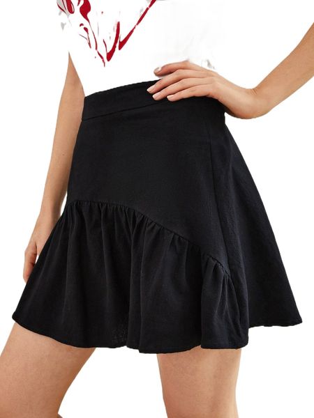 high waist ruffle hem skirt j3cc#, Black
high waist ruffle hem skirt j3cc#, Black