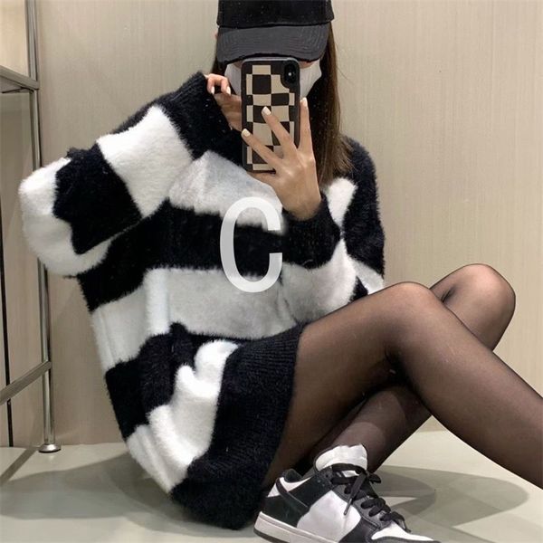 women's sweaters casual mink cashmere stripe loose long sleeve jumper autumn fashion outwear big classic letter pattern, White;black
women's sweaters casual mink cashmere stripe loose long sleeve jumper autumn fashion outwear big classic letter pattern, White;black