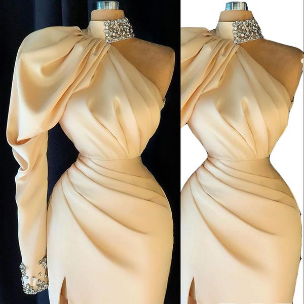 2022 beige elegant sheath cocktail dresses long sleeves pleats one shoulder beaded high neck mini short prom party wear evening dress for wo, Black
2022 beige elegant sheath cocktail dresses long sleeves pleats one shoulder beaded high neck mini short prom party wear evening dress for wo, Black
