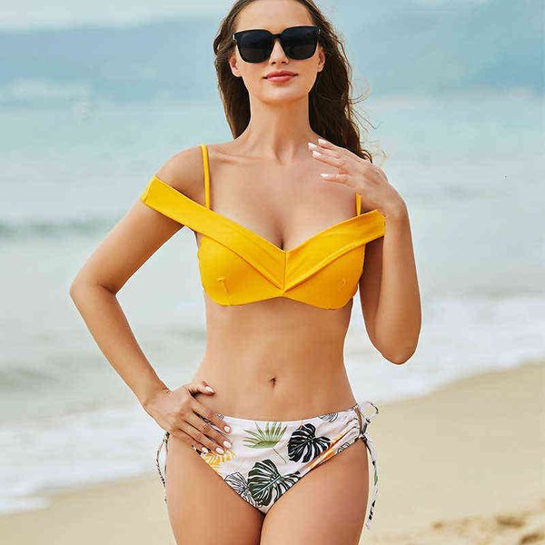 split swimsuit women's fashion bikini solid color leaf print swimsuit bikini shoulder, White;black
split swimsuit women's fashion bikini solid color leaf print swimsuit bikini shoulder, White;black