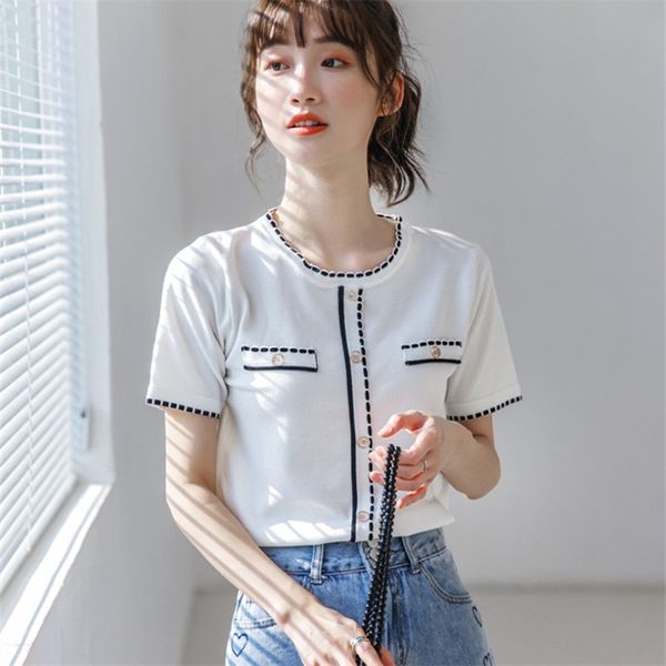 71 2022 milan runway autumn brand same style sweater short sleeve crew neck pullover women yima, White;black
71 2022 milan runway autumn brand same style sweater short sleeve crew neck pullover women yima, White;black