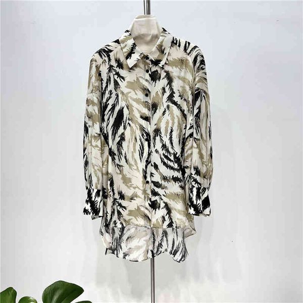 women's polos spring and summer pole end printing irregular silkworm silk loose medium length cardigan shirt, White
women's polos spring and summer pole end printing irregular silkworm silk loose medium length cardigan shirt, White
