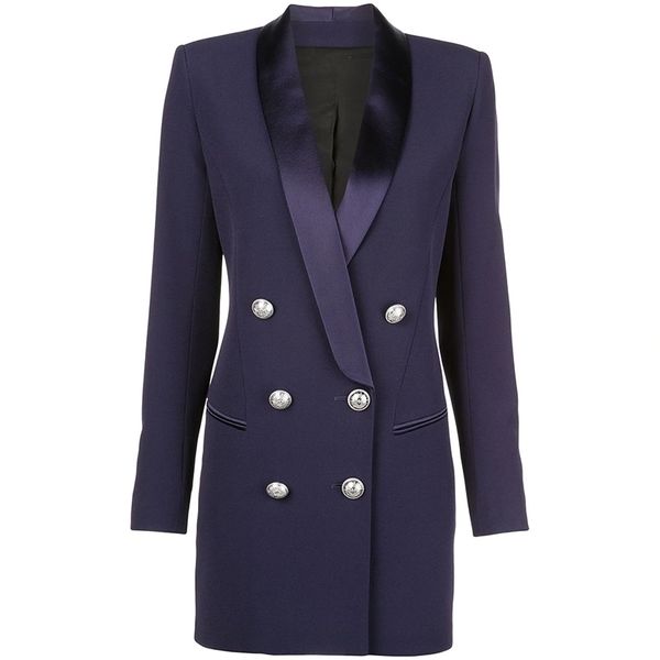 high street designer blazer womens metal lion buttons double breasted shawl collar long blazer jacket navy blue y201026, White;black
high street designer blazer womens metal lion buttons double breasted shawl collar long blazer jacket navy blue y201026, White;black