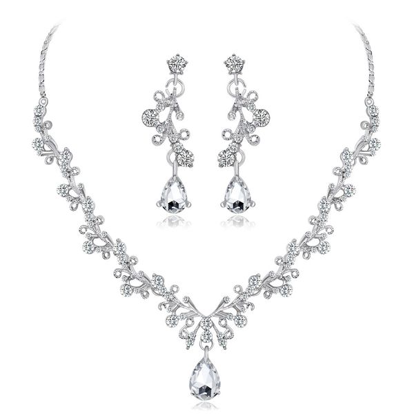 jewelry high end crystal diamond necklace set bridal wedding earrings two piece set, Silver
jewelry high end crystal diamond necklace set bridal wedding earrings two piece set, Silver