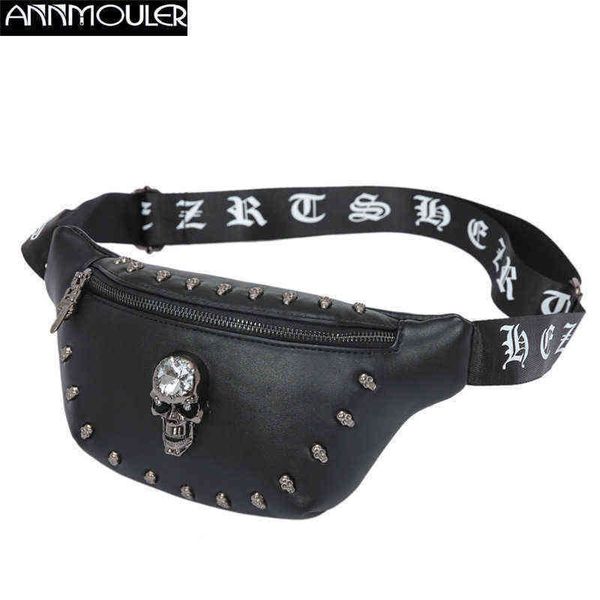 annmouler luxury waist bag pu leather black fanny packs punk style rivet chest outdoor skull phone pouch s 220531
annmouler luxury waist bag pu leather black fanny packs punk style rivet chest outdoor skull phone pouch s 220531