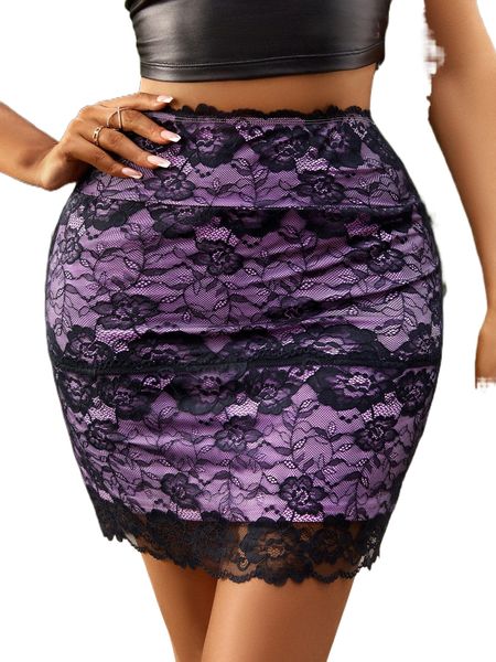 sxy scallop trim lace bodycon skirt h24c#, Black 
sxy scallop trim lace bodycon skirt h24c#, Black