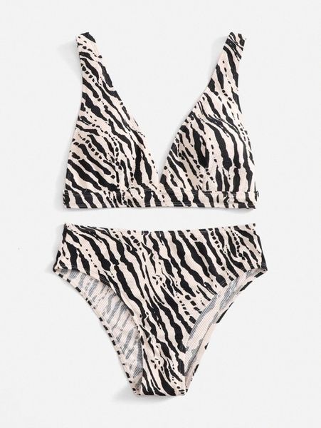 zebra stripe bikini swimsuit 19yd#, White;black