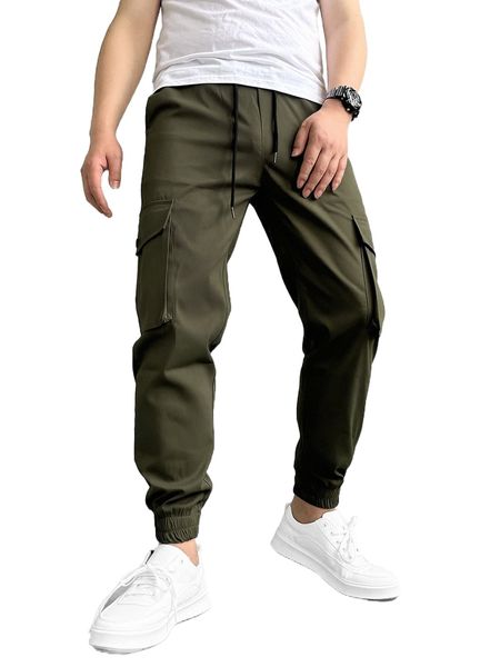 men drawstring waist cargo pants u2rp#, Black 
men drawstring waist cargo pants u2rp#, Black