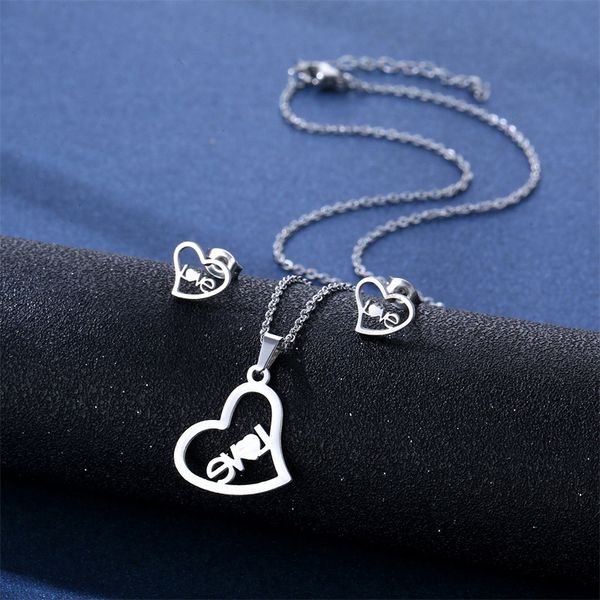 new style love word necklace stud earring set women's fashion heart shaped pendant clavicle chain jewelry valentine's day gift, Silver
new style love word necklace stud earring set women's fashion heart shaped pendant clavicle chain jewelry valentine's day gift, Silver