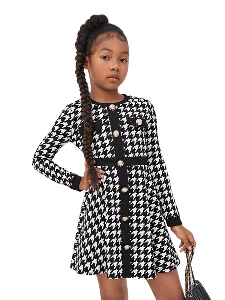 girls houndstooth print button front dress x2bg#, Black;white
girls houndstooth print button front dress x2bg#, Black;white
