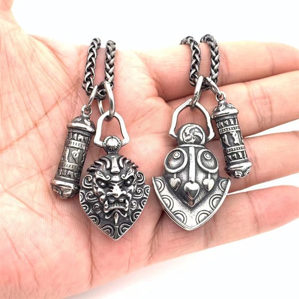 six-character mantra exorcism bell pendant necklace titanium steel retro men's personality hip-hop hipster fashion jewelry, Silver
six-character mantra exorcism bell pendant necklace titanium steel retro men's personality hip-hop hipster fashion jewelry, Silver