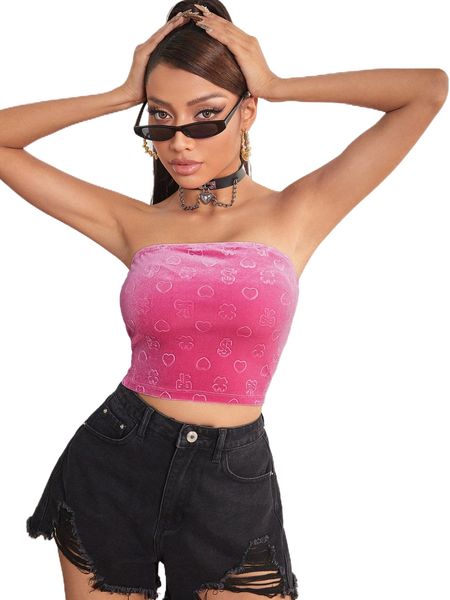 petite heart print velvet tube i7ms#, White
petite heart print velvet tube i7ms#, White