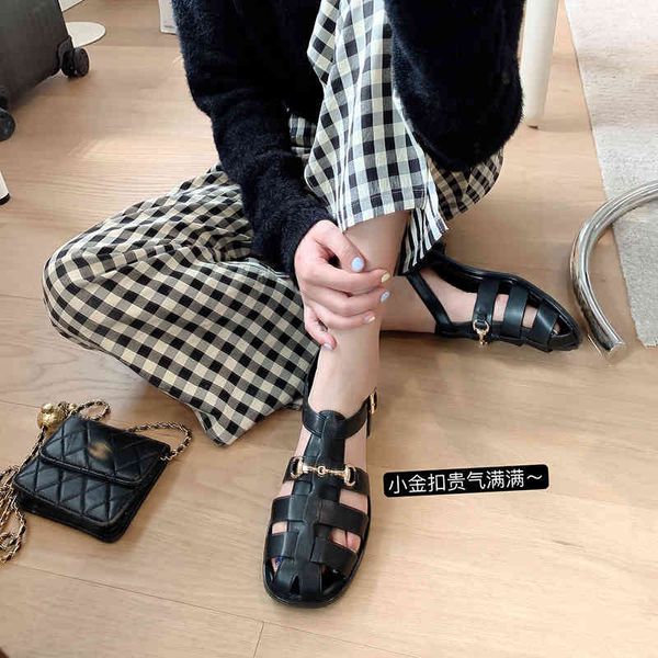 sandals cute and handsome summer versatile round head thick heel metal flat women's shoes hollow woven baotou roman sandals f8f9, Black
sandals cute and handsome summer versatile round head thick heel metal flat women's shoes hollow woven baotou roman sandals f8f9, Black