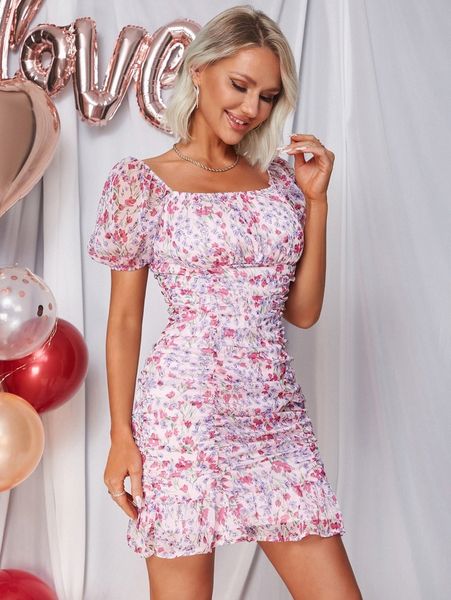 eilly bazar square neck ruffle hem allover print puff sleeve dress w2sf#, Black;gray
eilly bazar square neck ruffle hem allover print puff sleeve dress w2sf#, Black;gray