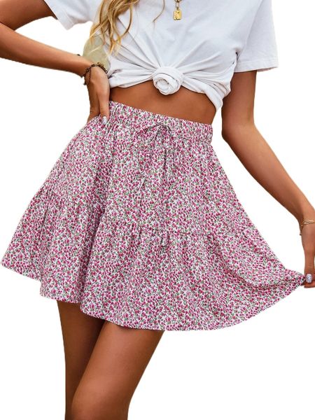 ditsy floral ruffle hem skirt 82b7#, Black