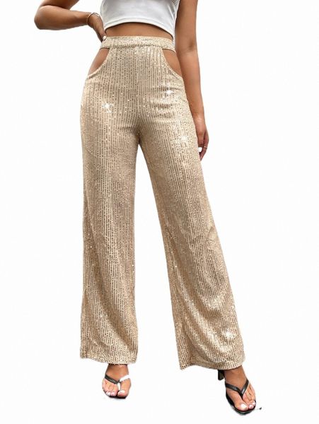 cut out high waist sequin wide leg pants g5en#, Black;white