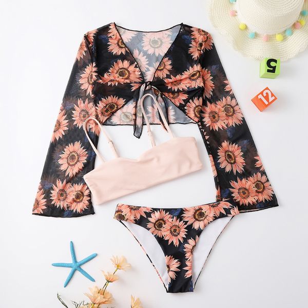 3pcs girl swimsuit kids with cover up sun flower print bikini set two piece children's swimwear 7-14y s bathing suits 220315, Blue
3pcs girl swimsuit kids with cover up sun flower print bikini set two piece children's swimwear 7-14y s bathing suits 220315, Blue