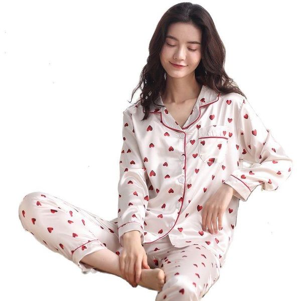 autumn satin silk sleepwear women pajamas set print long sleeve cardigan girls nightwear casual soft female suits, Black;red
autumn satin silk sleepwear women pajamas set print long sleeve cardigan girls nightwear casual soft female suits, Black;red