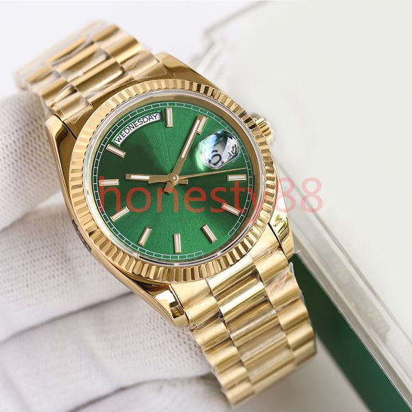 week designer gold men's watch 40mm automatic mechanical whtie dial 904l stainless steel strap day and date display with box gift montr, Slivery;brown
week designer gold men's watch 40mm automatic mechanical whtie dial 904l stainless steel strap day and date display with box gift montr, Slivery;brown