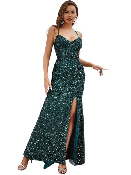 lace up backless split thigh sequins bodycon dress m7h3#, Black;gray 
lace up backless split thigh sequins bodycon dress m7h3#, Black;gray