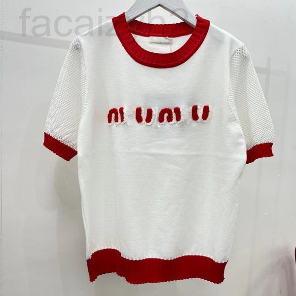 women's knits & tees designer 22 new summer towel embroidered letters with color contrast edge knitted short sleeved blouse for women 0, White 
women's knits & tees designer 22 new summer towel embroidered letters with color contrast edge knitted short sleeved blouse for women 0, White