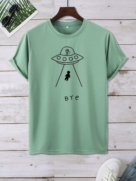 men ufo & letter graphic tee t589#, White;black 
men ufo & letter graphic tee t589#, White;black