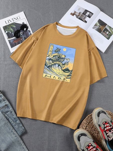 men wave & japanese letter graphic tee l28v#, White;black
