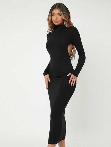 sxy mock neck backless bodycon dress b34v#, Black;gray 
sxy mock neck backless bodycon dress b34v#, Black;gray