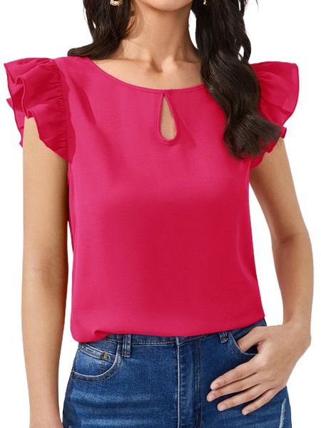 solid ruffle trim keyhole neck blouse i2cf#, White
solid ruffle trim keyhole neck blouse i2cf#, White