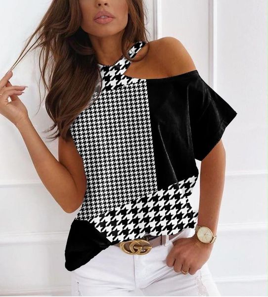 fashion plaid stitching t shirt summer women's off shoulder casual o-neck short sleeve 3d print geometry pullover tees, White
fashion plaid stitching t shirt summer women's off shoulder casual o-neck short sleeve 3d print geometry pullover tees, White