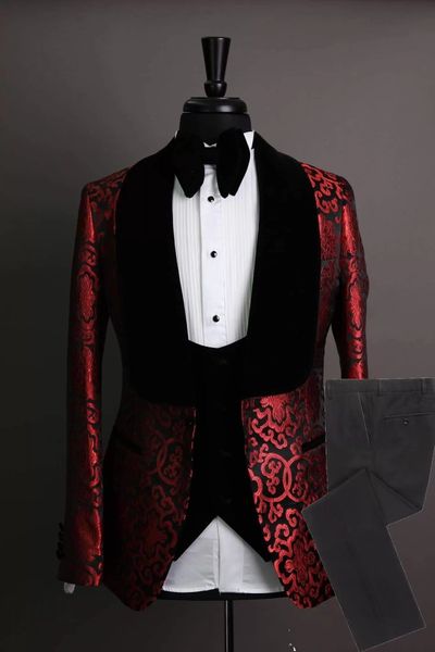 custom made groomsmen shawl velvet lapel groom tuxedos red and black men suits wedding man blazer (jacket+pants+bow +vest), Black;gray
custom made groomsmen shawl velvet lapel groom tuxedos red and black men suits wedding man blazer (jacket+pants+bow +vest), Black;gray