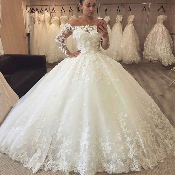 vestido de noiva romantic flowers lace ball gown wedding dresses long sleeves off shoulder bridal gowns robe mariee, White
vestido de noiva romantic flowers lace ball gown wedding dresses long sleeves off shoulder bridal gowns robe mariee, White