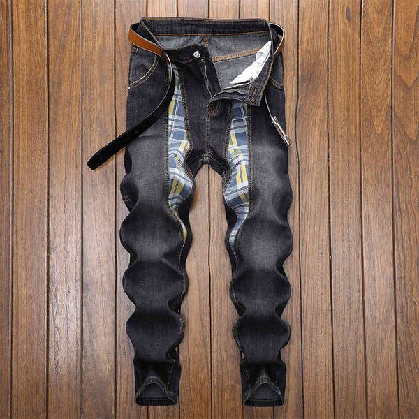 men's jeans black splicing color matching straight slim elastic jeans fashion pants men's 4042 jn63, Blue
men's jeans black splicing color matching straight slim elastic jeans fashion pants men's 4042 jn63, Blue