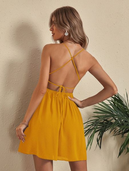 backless crisscross cami dress k5mn#, Black;gray 
backless crisscross cami dress k5mn#, Black;gray