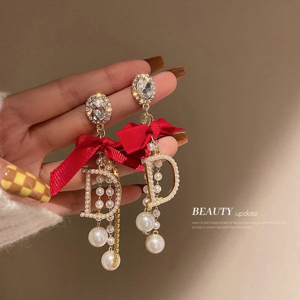 925 silver stud rhinestone-encrusted pearl letter bow earrings korean-style long tassel earrings fashion eardrop for women, Golden
925 silver stud rhinestone-encrusted pearl letter bow earrings korean-style long tassel earrings fashion eardrop for women, Golden
