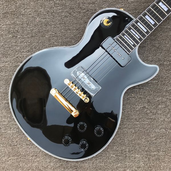 custom lp electric guitar, gold hardware, 2 p90 pickups, rosewood fingerboard, black solid mahogany body guitar, 001
custom lp electric guitar, gold hardware, 2 p90 pickups, rosewood fingerboard, black solid mahogany body guitar, 001