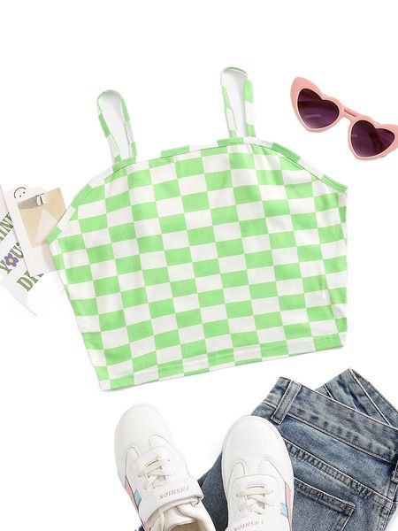 checkered print cami g6wm#, White