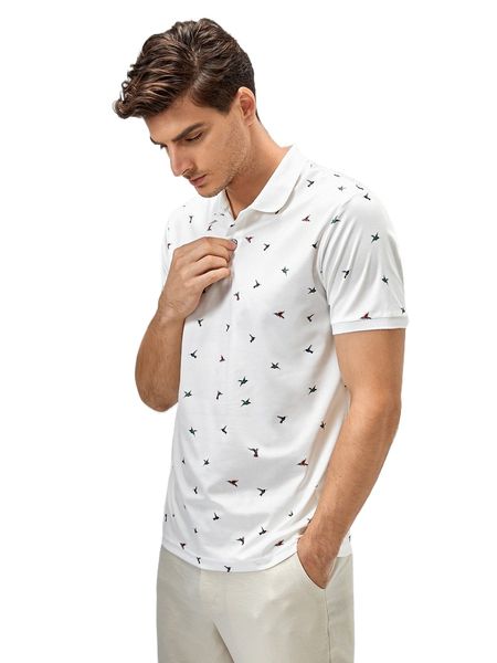 men bird print polo shirt l7km#, White;black