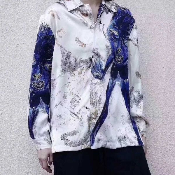 designer erd melancholy rich second generation smurf alien art silk long sleeve shirt for men and women, White;black
designer erd melancholy rich second generation smurf alien art silk long sleeve shirt for men and women, White;black