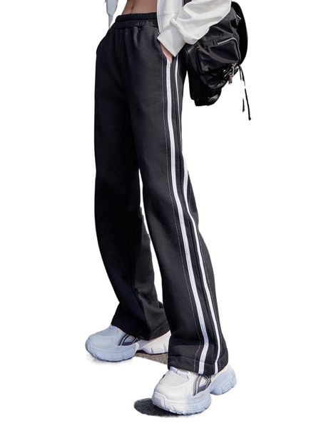 dazy contrast tape side elastic waist sweatpants 86kv#, Black;white
dazy contrast tape side elastic waist sweatpants 86kv#, Black;white