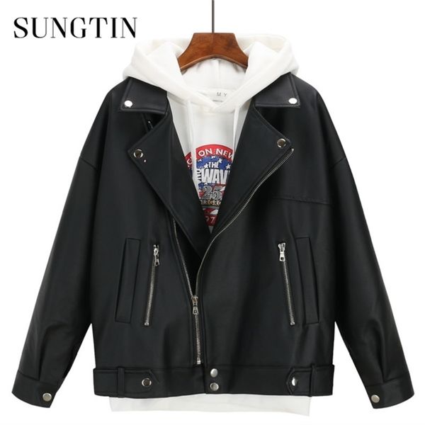 sungtin soft loose faux leather jacket women black biker motorcycle coat autumn winter pu short streetwear punk boyfriend style 210923
sungtin soft loose faux leather jacket women black biker motorcycle coat autumn winter pu short streetwear punk boyfriend style 210923