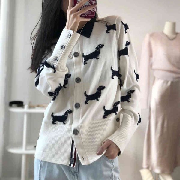 women's knits & tees fake lapel dog jacquard tb series four bar cardigan long sleeve coat wool sweater mulberry silk knitted women almq, White
women's knits & tees fake lapel dog jacquard tb series four bar cardigan long sleeve coat wool sweater mulberry silk knitted women almq, White