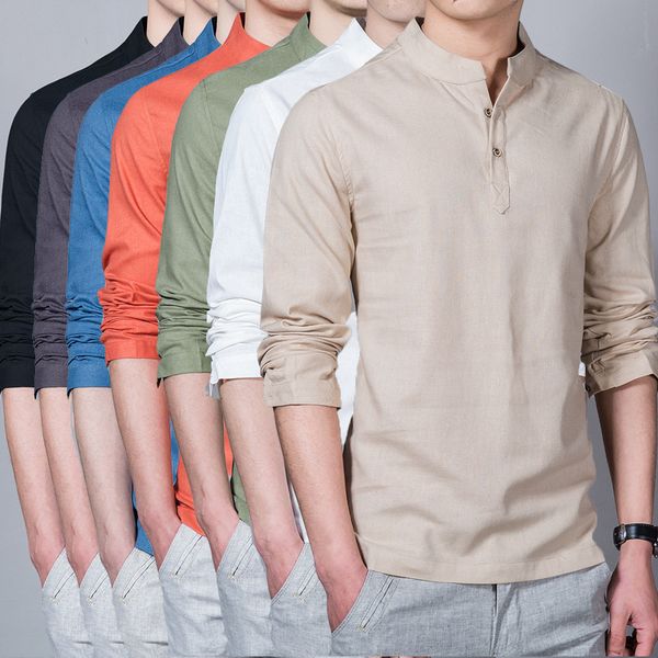 men t-shirts spring tees male fashion stand collar long sleeved slim base shirt homme linen, White;black
men t-shirts spring tees male fashion stand collar long sleeved slim base shirt homme linen, White;black