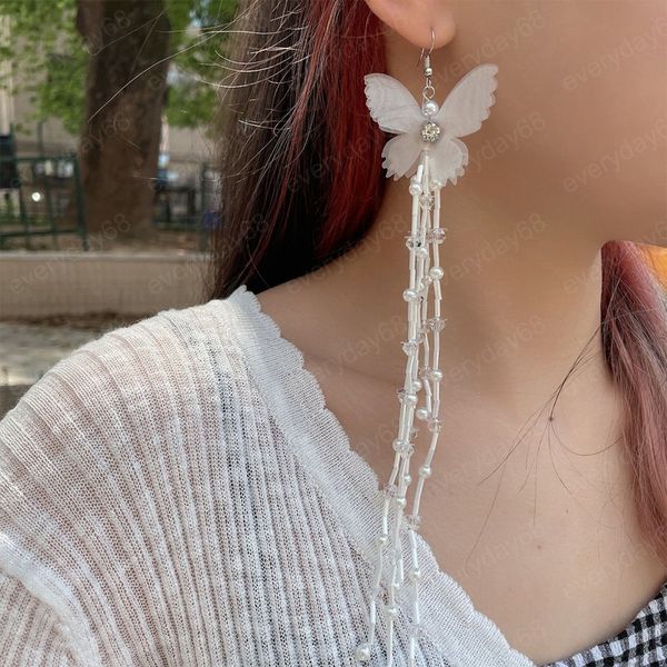 white fabric butterfly long tassel beaded drop dangle earrings for women korea sweet beautiful jewelry accessories gift, Silver
white fabric butterfly long tassel beaded drop dangle earrings for women korea sweet beautiful jewelry accessories gift, Silver