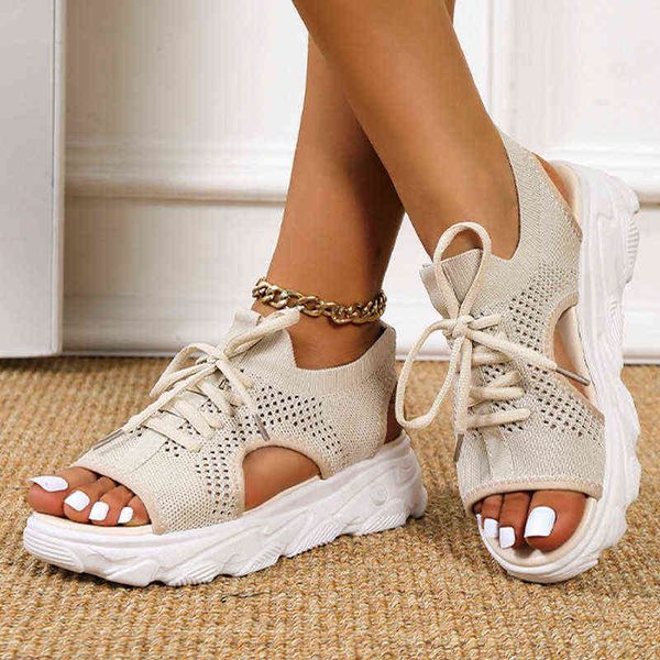 2022 summer sports sandals women's platform sneakers mesh breathable lace up thick soled casual shoes woman open toe sandalias y220601, Black
2022 summer sports sandals women's platform sneakers mesh breathable lace up thick soled casual shoes woman open toe sandalias y220601, Black