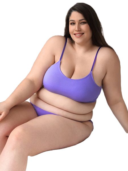 plus solid rib-knit wireless lingerie set m2sd#, Black;white
plus solid rib-knit wireless lingerie set m2sd#, Black;white